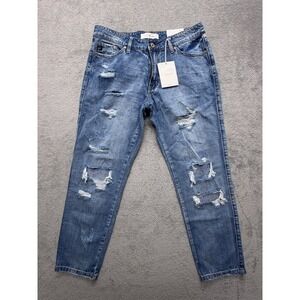 KanCan Jeans Womens 9/28 Blue‎ KC6195M Distressed Relaxed Straight Leg Denim